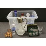 Three Glass Decanter and Glass Sets together with Two Further Glass Decanters, Claret Jug and