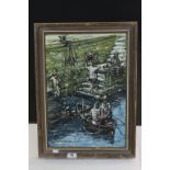 Mid 20th century Oil on Board Unloading the Catch, unsigned