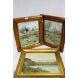 Pair of Victorian Maple Framed and Glazed Hunting Scene Prints titled ' Tally Ho! ' and ' Fair