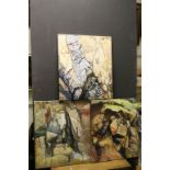 Set of Three June Walsh Abstract Oil Paintings on Stretch Canvas, two scenes from Guernsey Telegraph