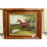 Framed Equine Oil Painting Study of a Chestnut Horse in a Meadow