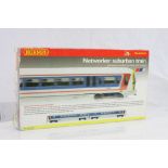 Boxed Hornby OO gauge R2001 Networker Suburban Train Pack, complete with both cars, box tatty