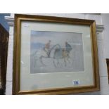 19th century Watercolour, Two Hunters on Horseback indistinctly signed and dated 1881