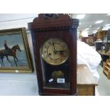 Late Victorian Oak Wall Clock with Key, 55cms high