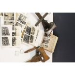 Two vintage Stereoscope viewers and a selection of cards to include WW1, Wedding scene,