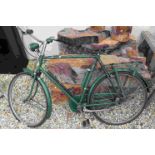 Vintage Raleigh Green Bicycle with Brooks B66 Leather Seat and a Front Light and a Bell