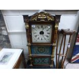 Late 19th century American Weight Driven Wall Clock with Painted Face above a Glass Panel and a