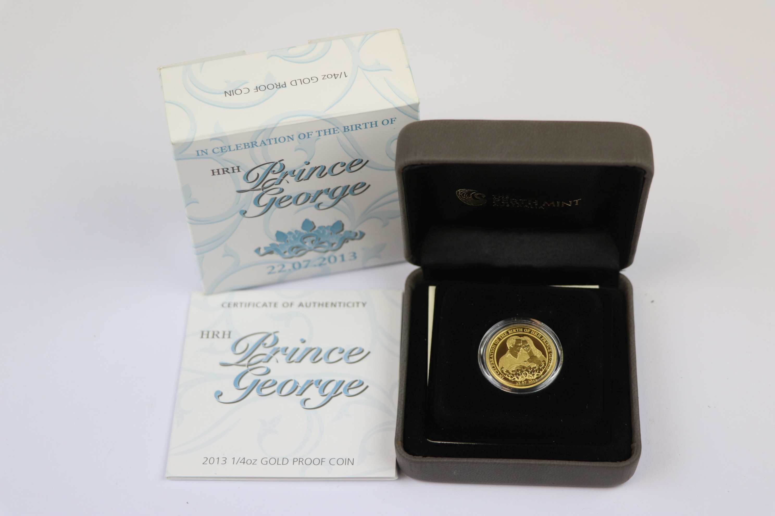 Boxed Perth Mint 25 Australian Dollar coin in 24ct Gold to Commemorate the Birth of Prince George