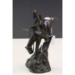 After Remington Bronze patinated Brass model of a Native American on Horse back, stands approx 23cm
