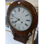 Victorian Inlaid Drop Dial Hanging Wall Clock with Circular White Enamel Dial, 60cms high