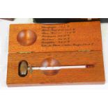 Two wooden cased Wine Thermometers & a cased vintage Opthalmascope