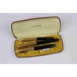 Boxed Sheaffer Fountain pen & pencil set plus a Parker 51 Fountain pen all with Rolled Gold or