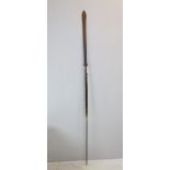 Tribal - African Masai Lion Hunting Spear with Wooden Shaft, Broad Iron Blade to one end and Long