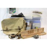 Large box of mixed vintage Fishing equipment to include; fishing rods, Reels, Flies, Boxes, 1950's