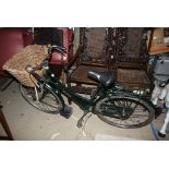 Vintage Ladies Raleigh Bicycle with Wicker Shopping Basket, Black Leather Seat and Bell