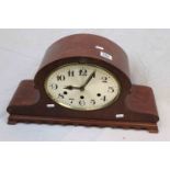 1930's / 40's Domed Wooden Cased Mantle Clock with Silvered Dial