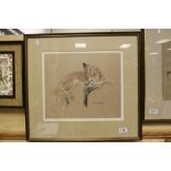 Framed & glazed Pastel of a sleeping Fox by Nora Howarth, frame measures approx 56 x 52cm