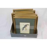 Collection of Ten Framed and Glazed Antique Coloured Prints of Birds, 11cms x 15cms