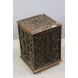 Arts and Crafts Oak Coal Box, heavily carved with Flowers and Foliage and the date 1900, with