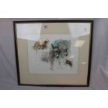 Framed and Glazed Nora Howarth Watercolour and Pastel of Donkeys, 41cms x 32cms