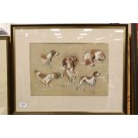 Frame & glazed Pastel study of Foxhounds by Nora Howarth, frame measures approx 64 x 50cm