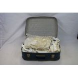 Vintage Suitcase containing a Quantity of Linens and Crocheted Items