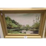 Miles Mence, Oil Painting on Board Landscape ' River Test ' signed and titled to verso, 38cms x