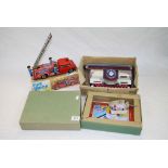 Three tin Plate Toys - Fire Engine, Typewriter and mouse Chase Game