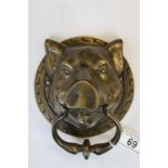 Large Brass Door Knocker in the form of a Pigs Head