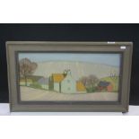 Sophie Fryer Oil Painting ' Yellow Rooves Buildings in Landscape ', 53cms x 26cms, framed