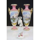 Pair of Grand Tour type ceramic Vases with hand painted Landscape scenes and a Newcroft Bone China