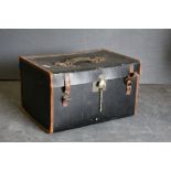 19th century Leather Bound Trunk, Wooden and Canvas Covered Trunk and a Vintage Suitcase