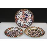 Three Royal Crown Derby Plates - Old Imari pattern no. 1198 21cms dia, Old Imari 23cms dia. and