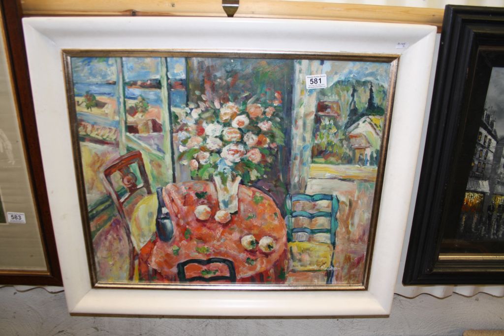 Oil Painting Impressionist Scene Still Life in a Summer House signed A Roland