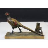 Austrian Cold Painted Match Striker with Pheasant on Wooden Plinth