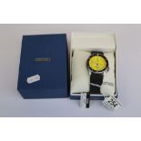 Boxed Gents Stainless Steel Seiko Automatic Divers 200m Wristwatch cal.7s26 with Yellow dial, day/