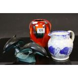 Poole Pottery to include Vase, Jug and 2 x Dolphin models