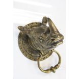 Large Brass Door Knocker in the form of a Rhinoceros Head