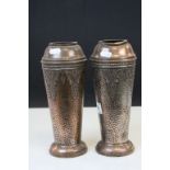 Pair of Coppered Art Nouveau Vases with Hammered Decoration