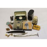 Box of mixed collectables to include vintage Gents Wristwatches, Mauchline Notebook, Razor, Watch