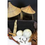 Mixed collectables to include a pair of Spurs, Blown Ostrich Egg, Backgammon game etc in two boxes