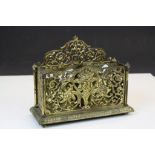 19th Century Gilt finished Brass Letter rack on bun feet with Continental style decoration and