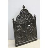 Antique Cast Iron Fire Back with relief scene of Man and Woman under Apple Tree, 73cms high