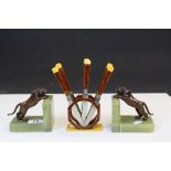 Pair of Bronzed Art Deco style Spelter Lion & Onyx Bookends approx 10 x 10 x 7cm & a similar