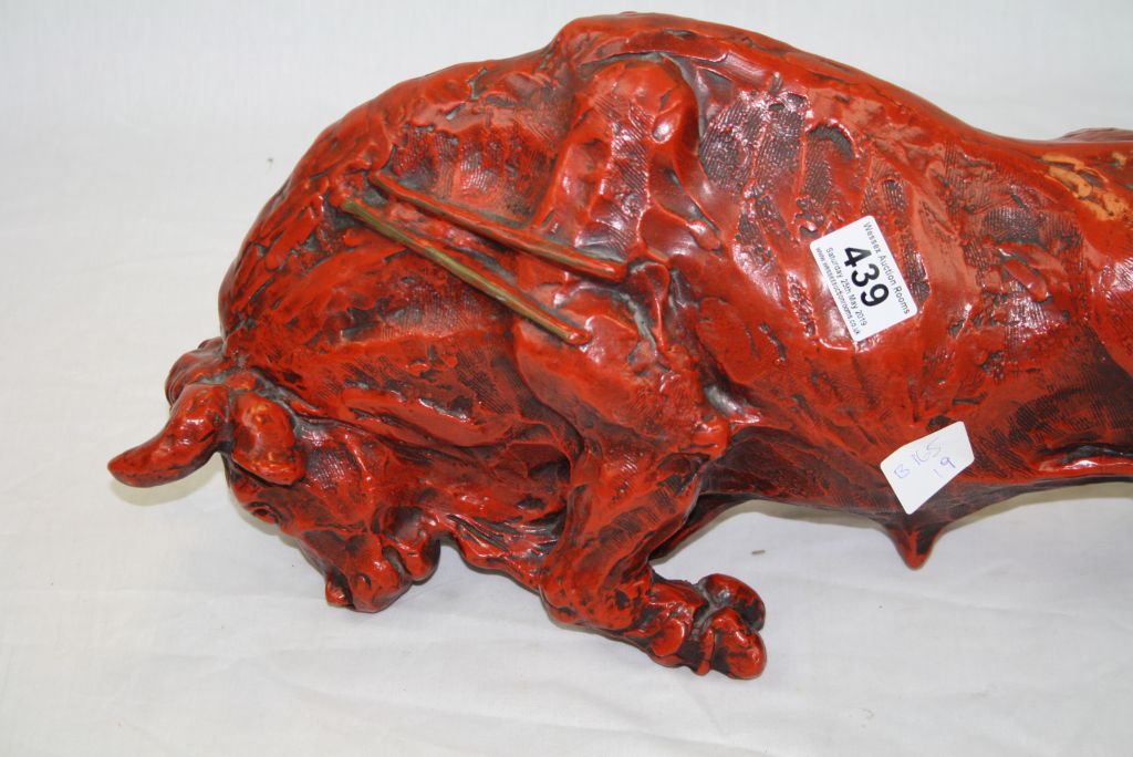 Red Sculpture of a Raging Bull - Image 3 of 5