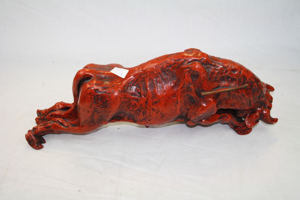 Red Sculpture of a Raging Bull - Image 5 of 5