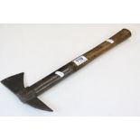 Vintage cast Iron Fireman's Axe with Wooden grips and marked GR VI to blade, approx 40.5cm long