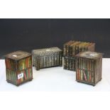 Four Huntley & Palmer vintage Biscuit Tins, two in the form of Revolving Bookcases, one as a Stack