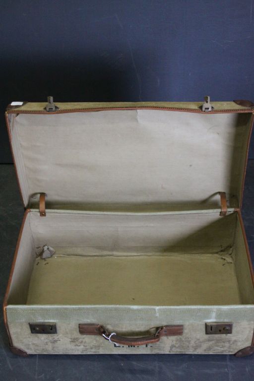 Vintage Leather & Canvas Suitcase inscribed E.M.T. - Image 3 of 3