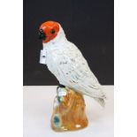 19th Century Staffordshire style model of a White Parrot with Red head and Glass eyes standing